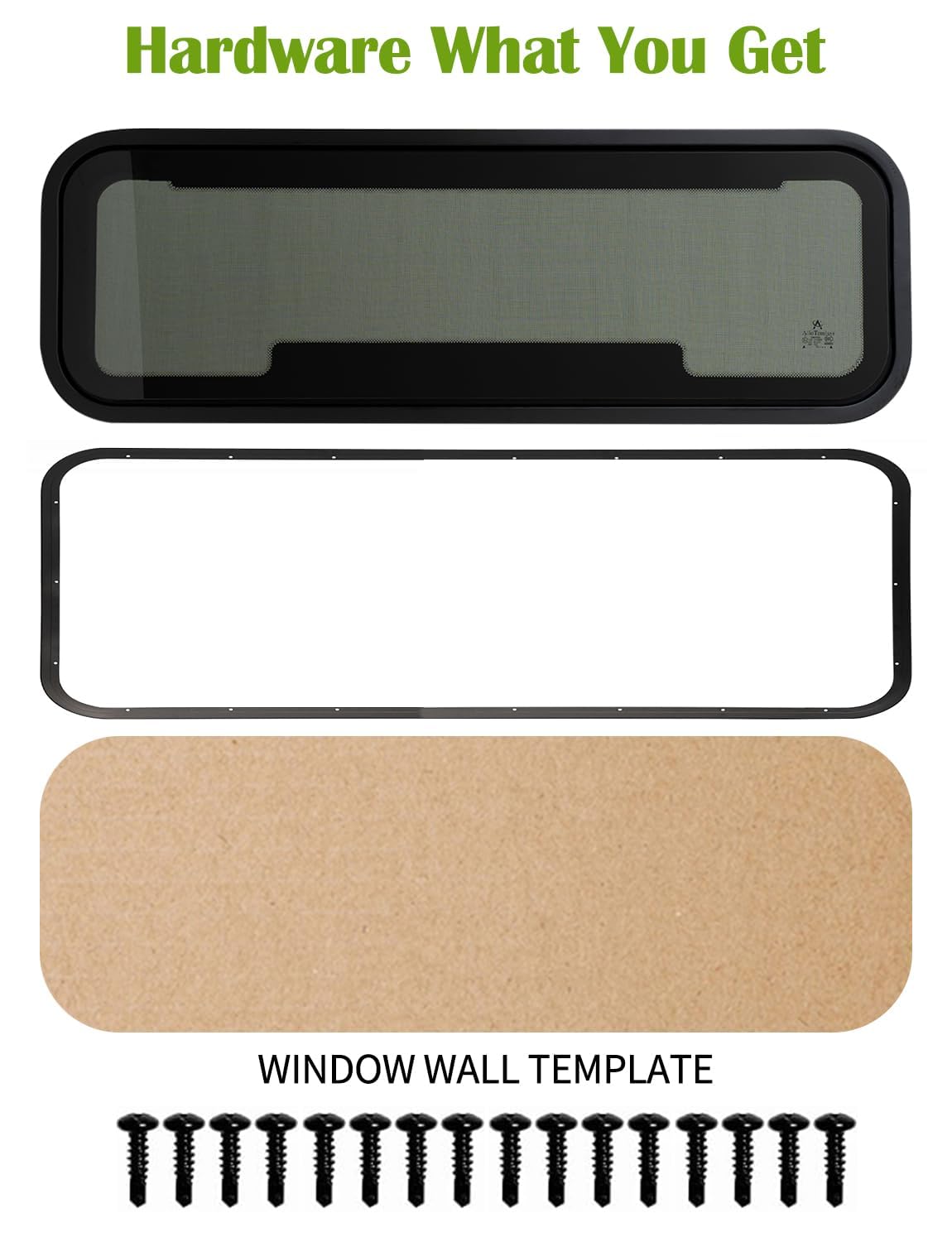 RV Window | 33.7"W x 10.7"H | Universal Camper Van Bunk Awning Window | Tempered Glass &Trim Set | DOT Certification Qualified