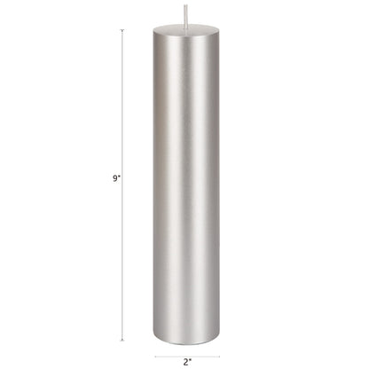 Mega Candles 1 pc Unscented Solid Silver Pillar Candles, Hand Poured Premium Wax Candle 2 Inch x 9 Inch, Home Décor, Spas, Weddings, Occasions, Party, Centerpieces, Holidays, Vigils, Prayers
