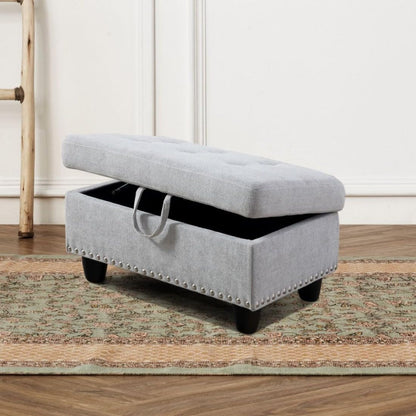 UOCFYK L-Shaped 3-Piece Flannel Sofa with Ottoman, Sectional Couch Set for Living Room, Office, Apartment, with Cup Holder, Grey White
