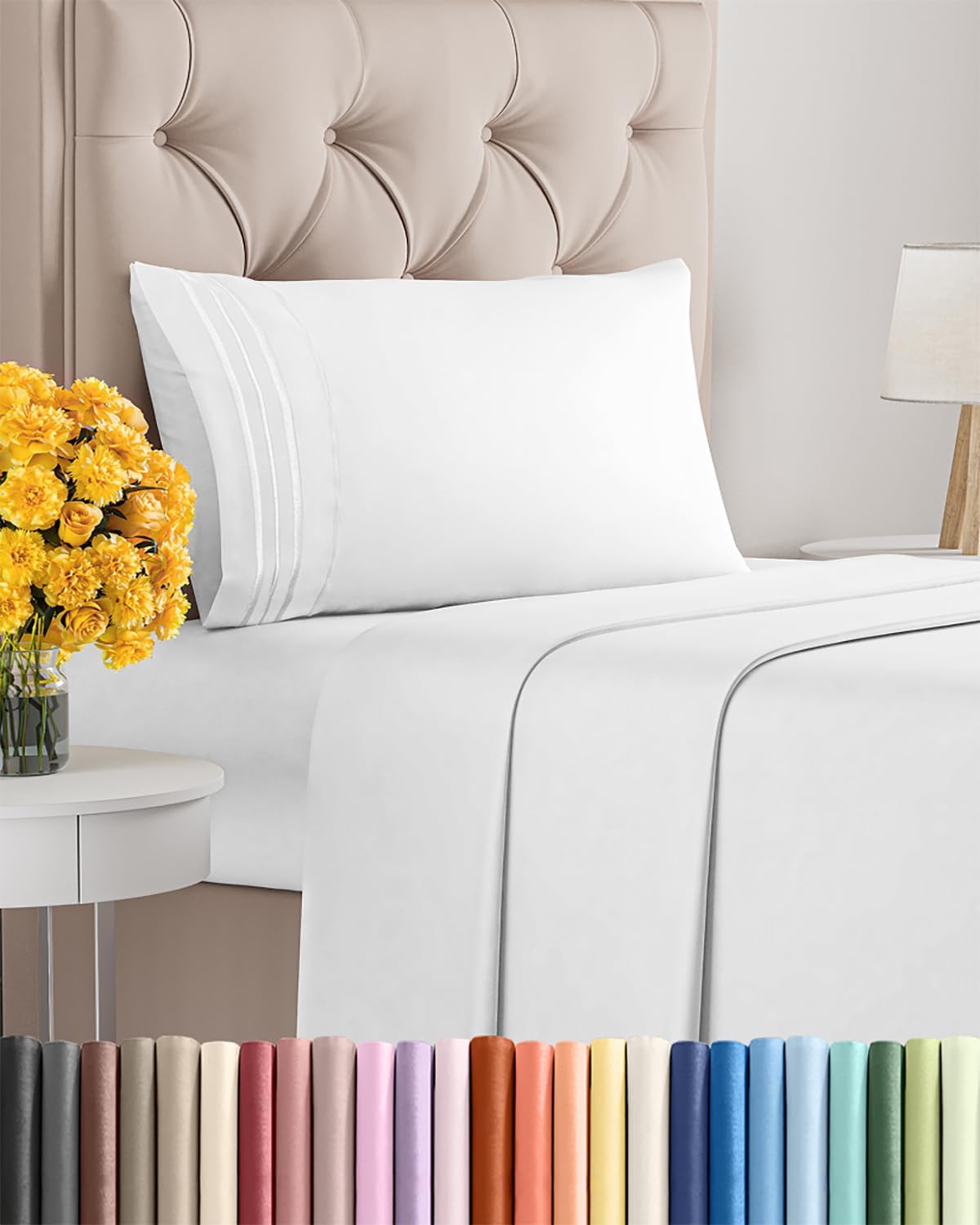 Ultra Soft Twin Size 3-Piece Sheet Set by [Brand Name] | Cooling, Wrinkle-Free Bedding - Fits 8-16 Inch Mattresses - Bright White