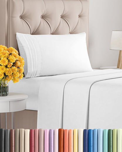 Ultra Soft Twin Size 3-Piece Sheet Set by [Brand Name] | Cooling, Wrinkle-Free Bedding - Fits 8-16 Inch Mattresses - Bright White
