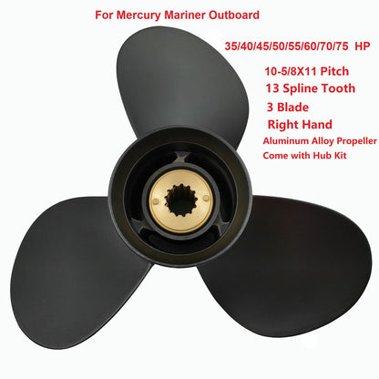 MARKGOO Propeller 10 5/8x12 Pitch RH 13 Spline Tooth with Hardware Nut Hub Kit for Mercury Mariner Outboard 25 30 35 40 45 50 55 60 70 HP HP Boat Motor Engine Parts Aluminum Prop 48-73134A45