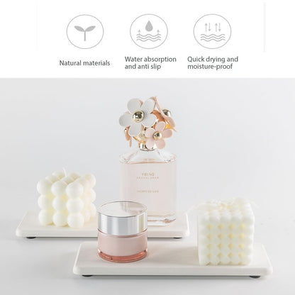 NiuYichee 2 Pcs Water Absorbing Stone Trays, Kitchen/Bathroom Sink Soap Dish, Diatomite Tray Used for Hand Soap & Cosmetic Bottles in The Modern Home, 3.15" W x 8.7" L, White