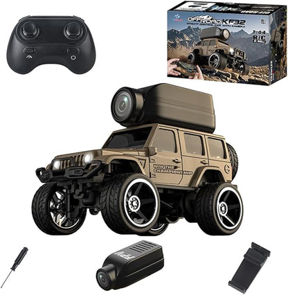 1:64 Scale RC Crawler with Camera Mini 4WD Off-Road Car Desktop Racing Vehicle Indoor 2.4G Remote Control Car Racing Model Adjustable Speed for Adults -KF32