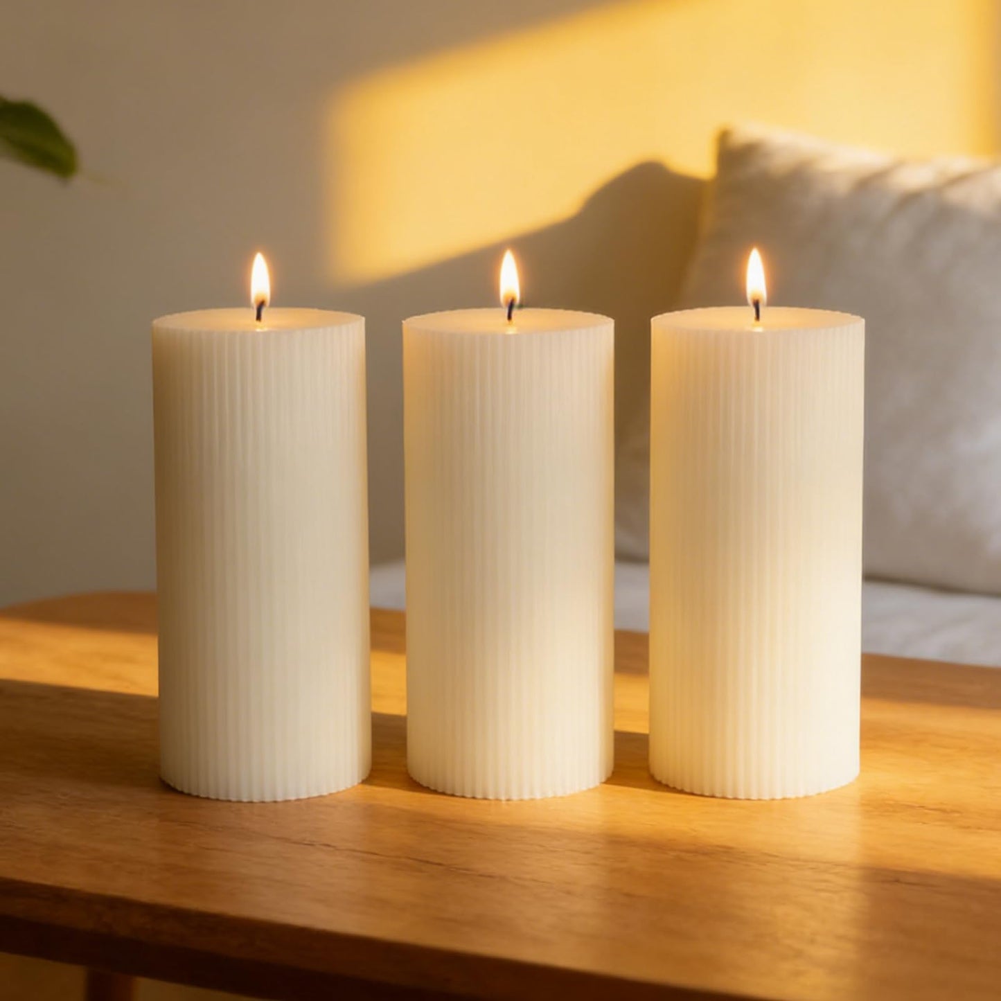 3×6 Inch Thick Ribbed Soy White Pillar Candle Set, 3 Packs White Votive and Emergency Candles, 180 Hours Burn Time, Smokeless&Dripless Large Round Candle for Wedding/Home/Office Decor