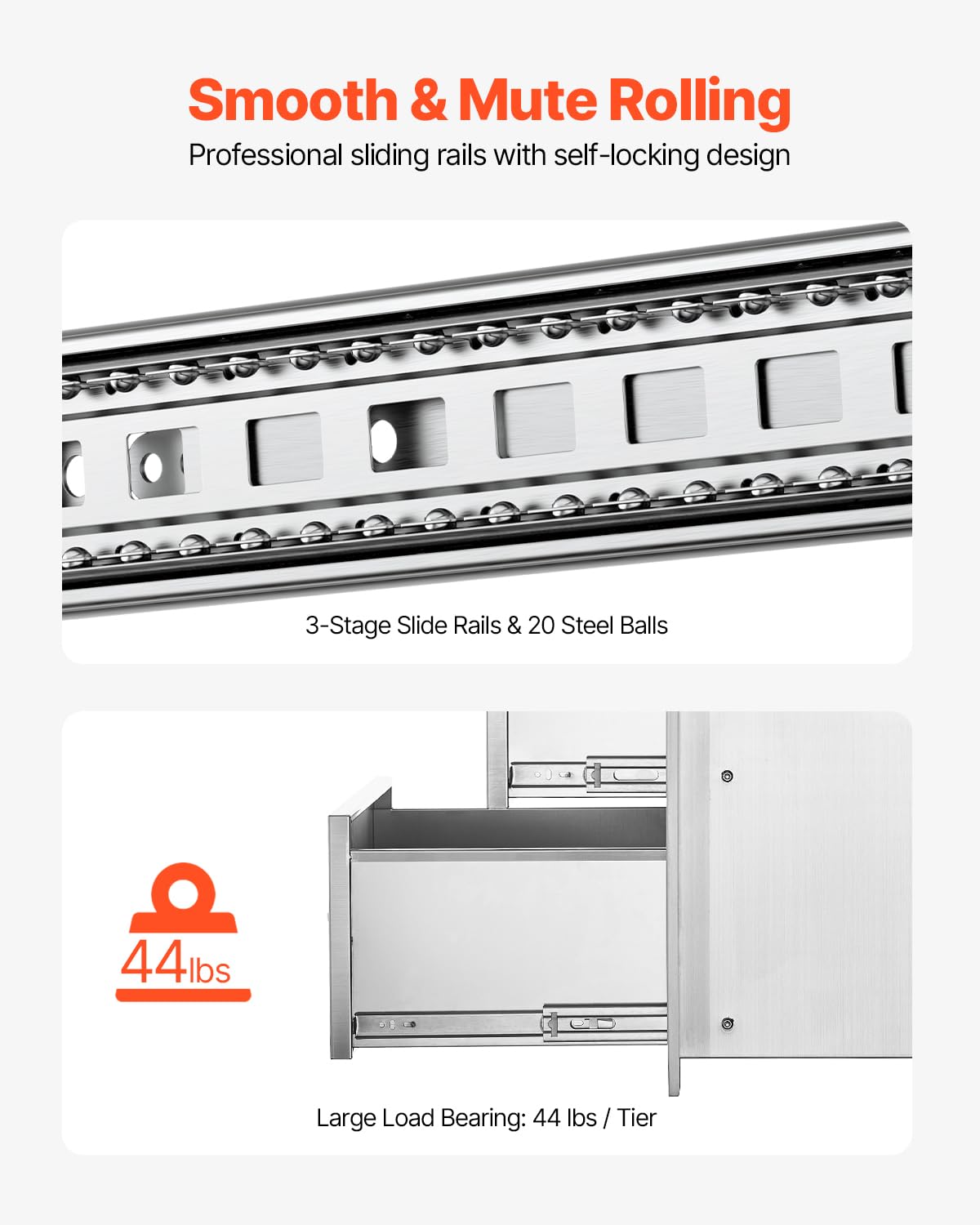 VEVOR Outdoor Kitchen Drawers 17W x 30H x 21D Inch, Outdoor Kitchen Cabinets, Stainless Steel Double Access Drawers, with Paper Towel Holder, Combo for BBQ Island Drawers or Grill Station