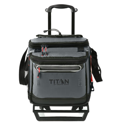 Titan by Arctic Zone Collapsible Wheeled Soft Sided Cooler with Detachable Rolling AT Cart, Insulated Bag with Leak Proof Lining, for Travel, Beach, Picnic, 60 Can Capacity, Sharkskin Grey