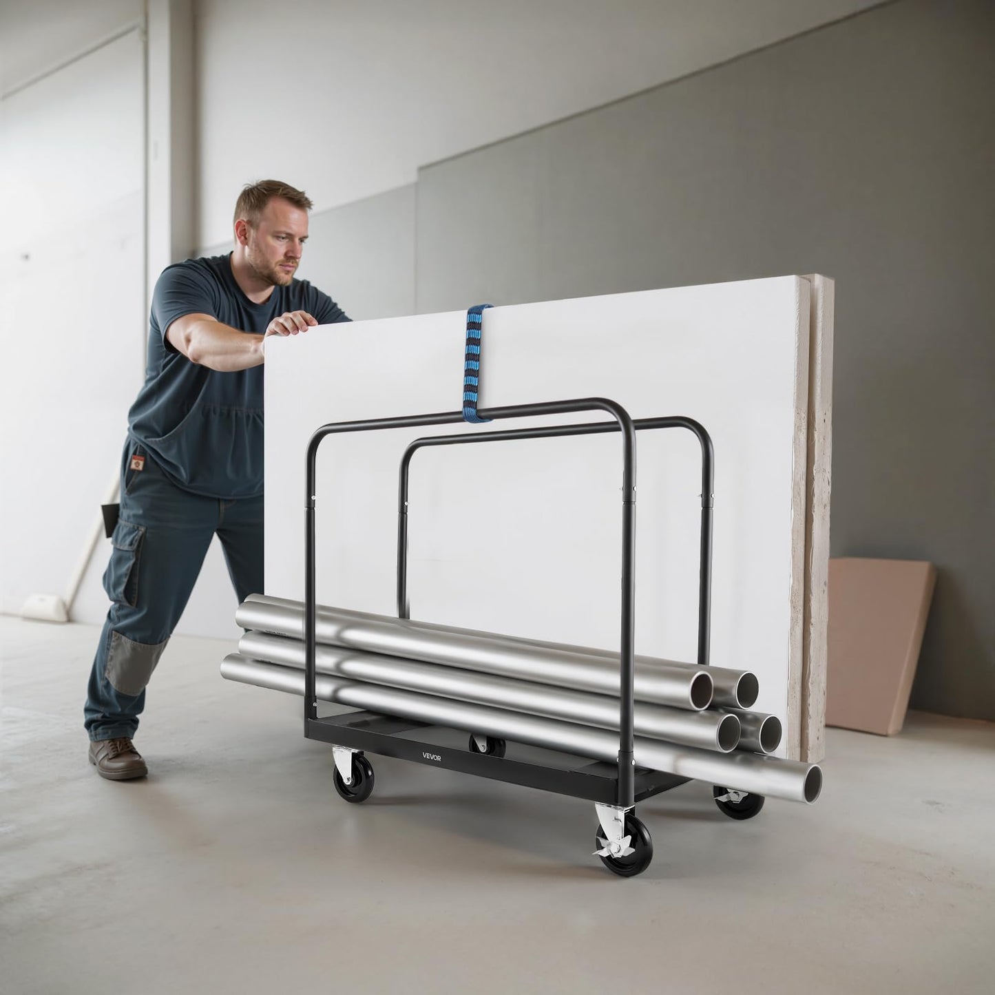 VEVOR Folding Table Cart, Heavy Duty Table Dolly 1800 lbs, Steel Panel Truck Cart with 5 inch Swivel Casters, Lumber Drywall Dolly with Straps for Party Events, Hotel, Factory, Warehouse