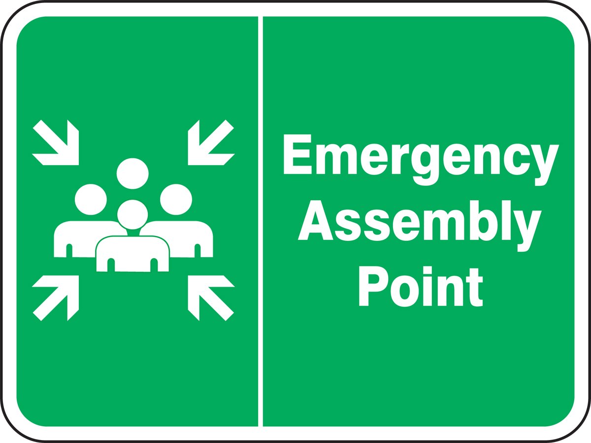 Accuform FRR928RA Engineer-Grade Prismatic Aluminum Sign, Legend "Emergency Assembly Point" with Graphic, 18" Length x 24" Width x 0.080" Thickness, White on Green