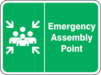 Accuform FRR928RA Engineer-Grade Prismatic Aluminum Sign, Legend "Emergency Assembly Point" with Graphic, 18" Length x 24" Width x 0.080" Thickness, White on Green