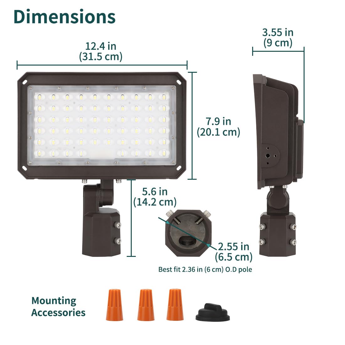 kadision 200W LED Flood Light with Dusk-to-Dawn Photocell, 200W/150W/100W Adjustable 26000lm 5000K 100-277V IP65 Waterproof, Slip Fitter Mount LED Parking Lot Light, ETL Listed