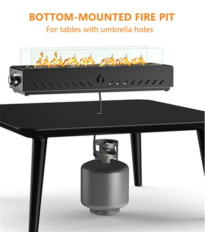 28" Tabletop Propane Gas Fire Pit Bottom-Mounted for Table with Umbrella Hole, Portable Smokeless Firepit with Glass Wind Guard for Outdoor Patio Backyard Porch Camping Tailgating RV, 40000BTU, FP044