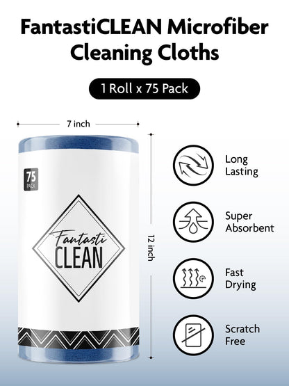 Fantasticlean Microfiber Cleaning Cloth Roll -150 Pack, Tear Away Microfiber Towels, 12" x 12", Reusable, Washable, Ultra Absorbent Dishcloth for Home Supplies, Car, Pet, Kitchen (2 Rolls of Grey)