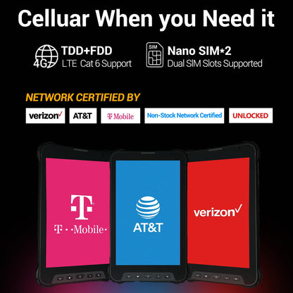 AOZORA K8 Active Rugged Tablet, 8 Inch FHD+ 600nits Glove Touch AT&T Verizon Network certified PTCRB T-Mobile Unlocked Qualcomm 8Core 12+128GB 20MP night vision+25MP Camera 10200mAh IP68&IP69K/NFC/GPS