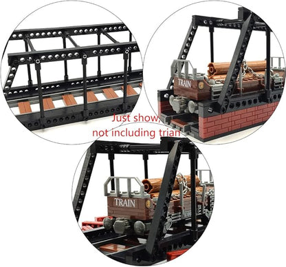 Classic Train Building Bridge City Passenger Express Train Tracks Toys Accessories Railroad Construction Building Block Compatible with Major Brand (Black Bridge)