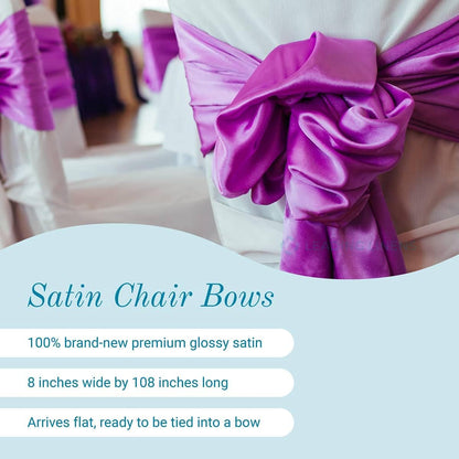 Satin Bow Sash Chair Covers - Elegant Decorations for Weddings & Events | Set of 10, Black