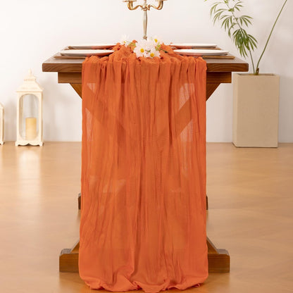 Socomi Cheesecloth Table Runner - 3pcs Orange Boho Rustic 120 Inch Sheer Decor for Weddings & Parties