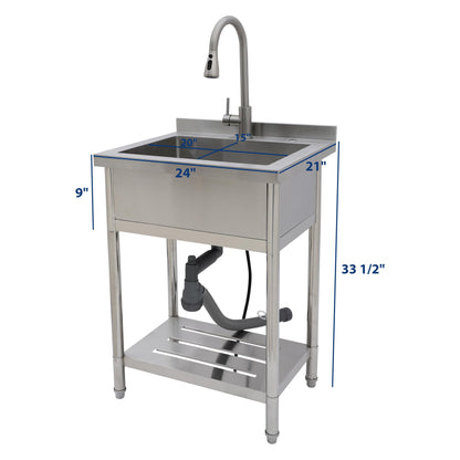 Sarlai Stainless Steel Utility Sink Freestanding Commercial Restaurant Kitchen Sink Outdoor Sinks Single Bowl Laundry Utility Kitchen Sinks With Faucet for Garage Outdoor Indoor Basin