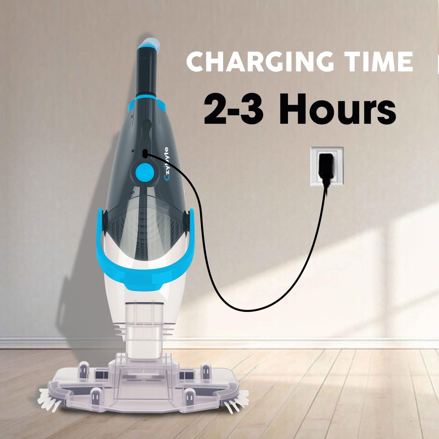 CZYBYTE Handheld Pool Vacuum Cleaner, Rechargeable Pool Bottom Cleaner with Strong Suction, 1 H Runtime, 89 inchs Extension Pole,for Above Ground/Inground Pools, Spas and Hot Tubs, Grey