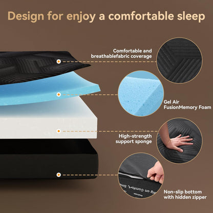 Housiney Memory Foam Foldable Mattress, 4 Inch Trifold Mattresses Full, Mattress Topper, Washable Cover, Handles, Non-Slip Bottom for Guest Bed, Yoga and Camping Mat, 73"x 52" x 4", Black