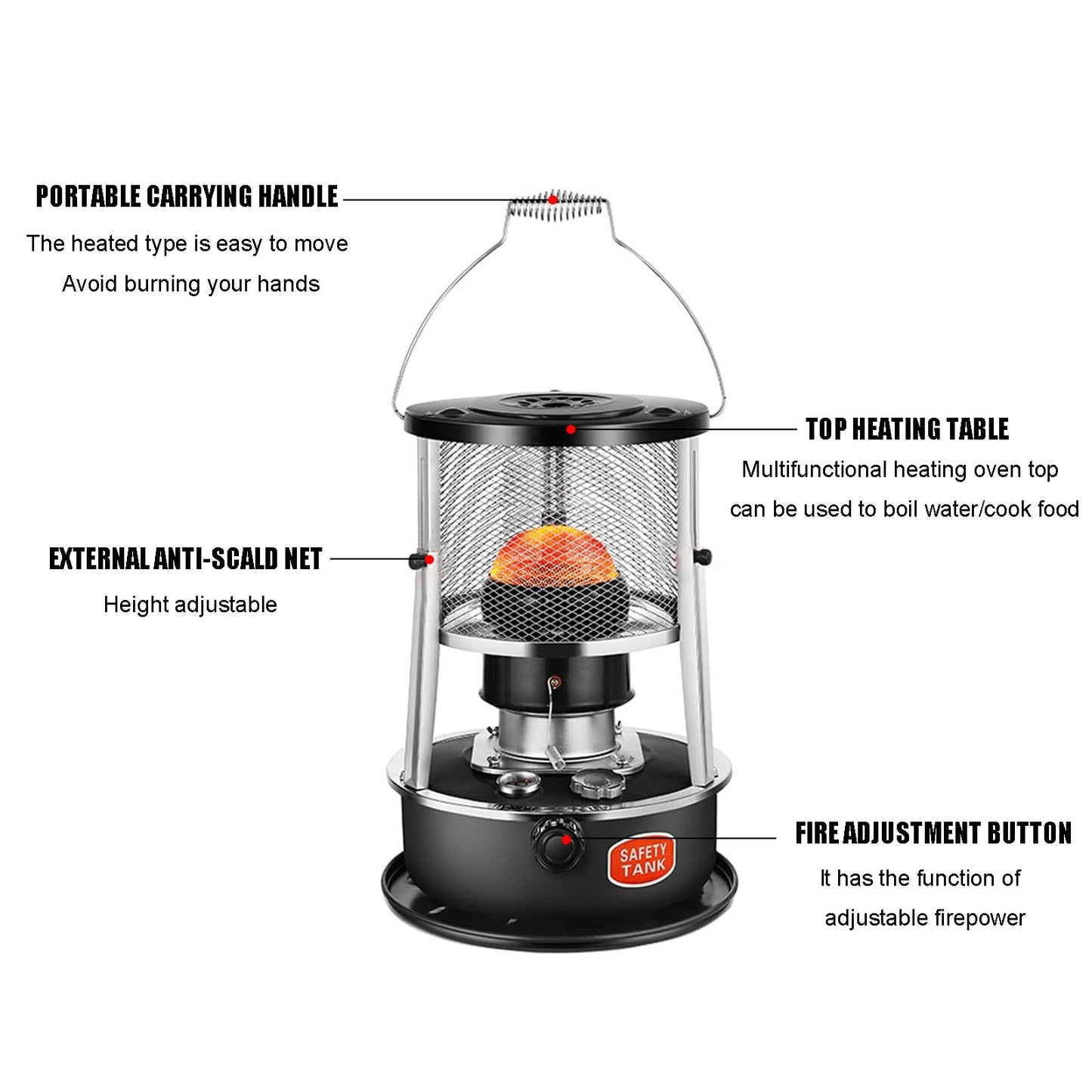 Portable Kerosene Heater, Non-Electric Heater for Tent Cooking Ice Fishing Home and Survival Emergency, Black