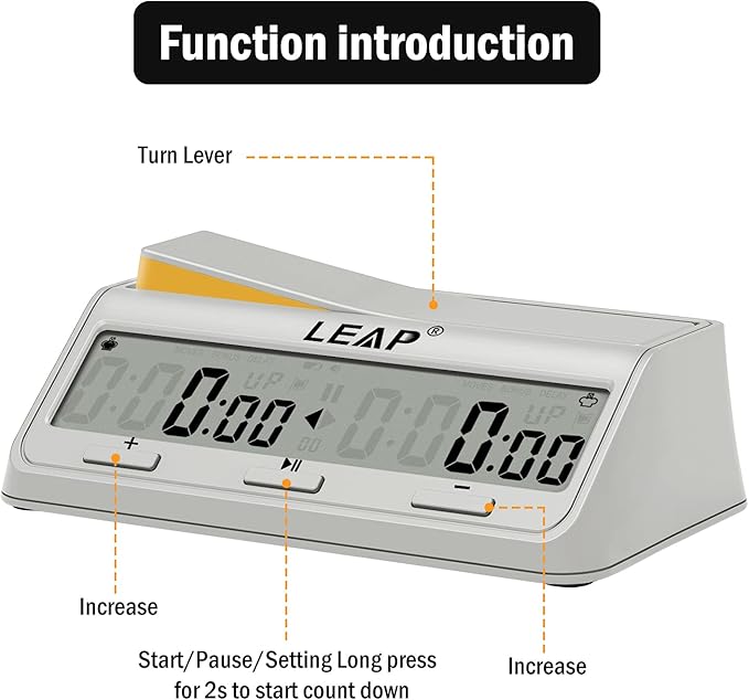 LEAP Chess Clock Programme Updated Digital Timer Advanced for Game and Chess Timer with Bonus &amp Delay Count Down up Alarm Milk White
