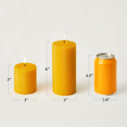 Ashlux Beeswax Pillar Candles 3 Pack, 3x3 Inch Unscented Dripless Pure Natural Bees Wax, Hand-Rolled Honeycomb Decorative Candle for Home Decor, Prayer, Wedding, Meditation, Gifts Set