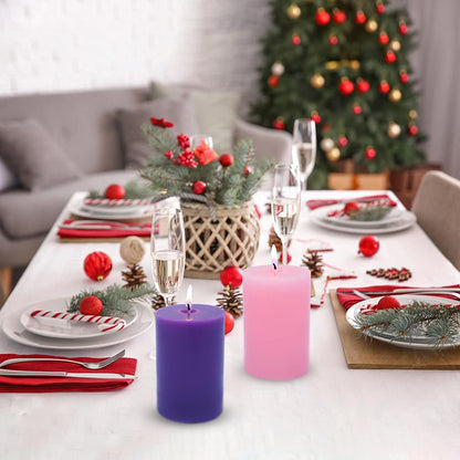 Set of 4 2x3 Inch Advent Pillar Candles, Dripless Unscented Purple and Pink Candles for Christmas Advent Holiday Season - 24 Hours Burn Time