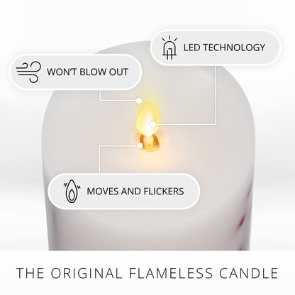 Luminara Embedded Flameless LED Candle - Orange Leaf 3.5" x 4.5" - Moving Flame Pillar, Battery Operated Timer, Real Wax, Unscented, Safe