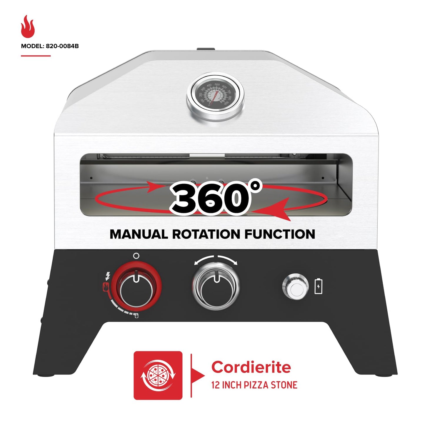 Nexgrill 12 in. Outdoor Gas Pizza Oven Portable Propane Pizza Grilling Stove, Easy Rotation System, Outdoor Kitchen, 15000BTUs, 182 sq. in. cooking space, Rear Access Smoker Box, Portable, 820-0084B