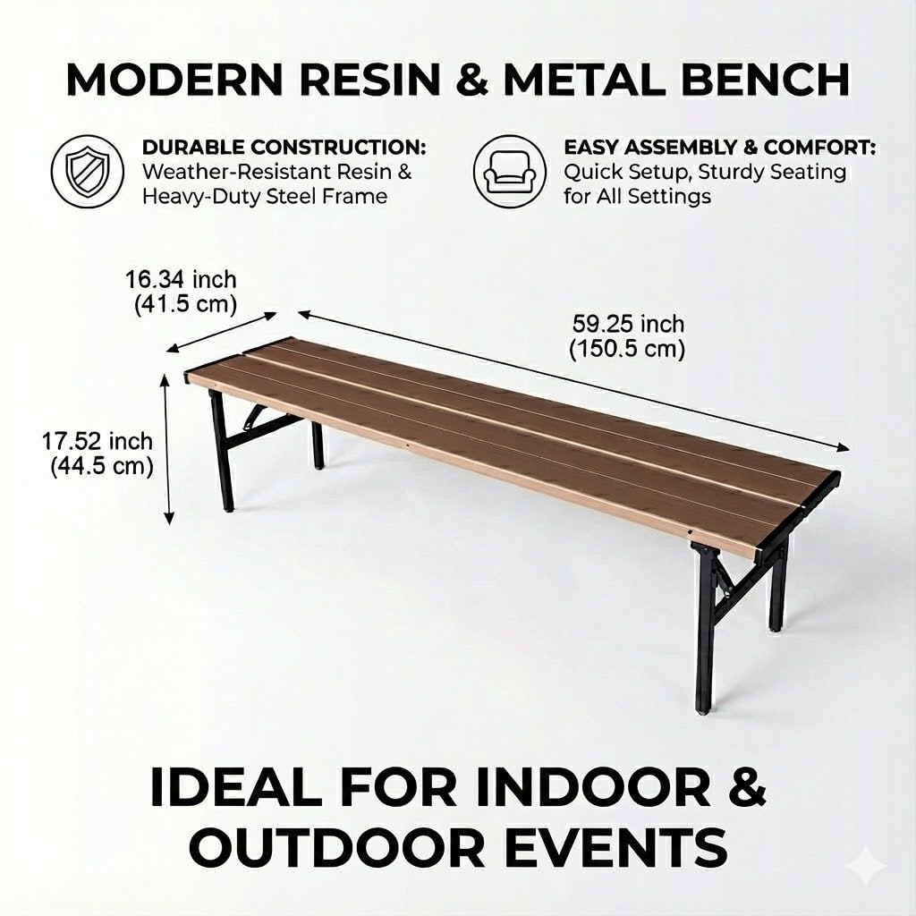 GL GLOBAL LIFE Collapsible Portable Folding Benches Seat for Outside Seating Soccer Sports Team Camping Foldable Bench Iron Tubes,Brown-59.25"