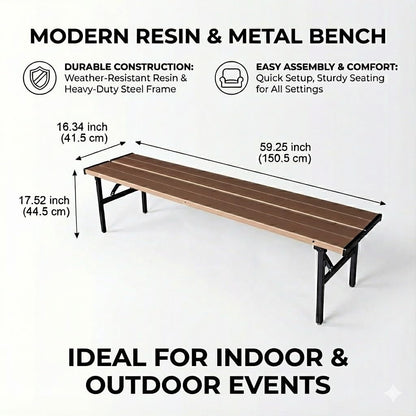 GL GLOBAL LIFE Collapsible Portable Folding Benches Seat for Outside Seating Soccer Sports Team Camping Foldable Bench Iron Tubes,Brown-59.25"