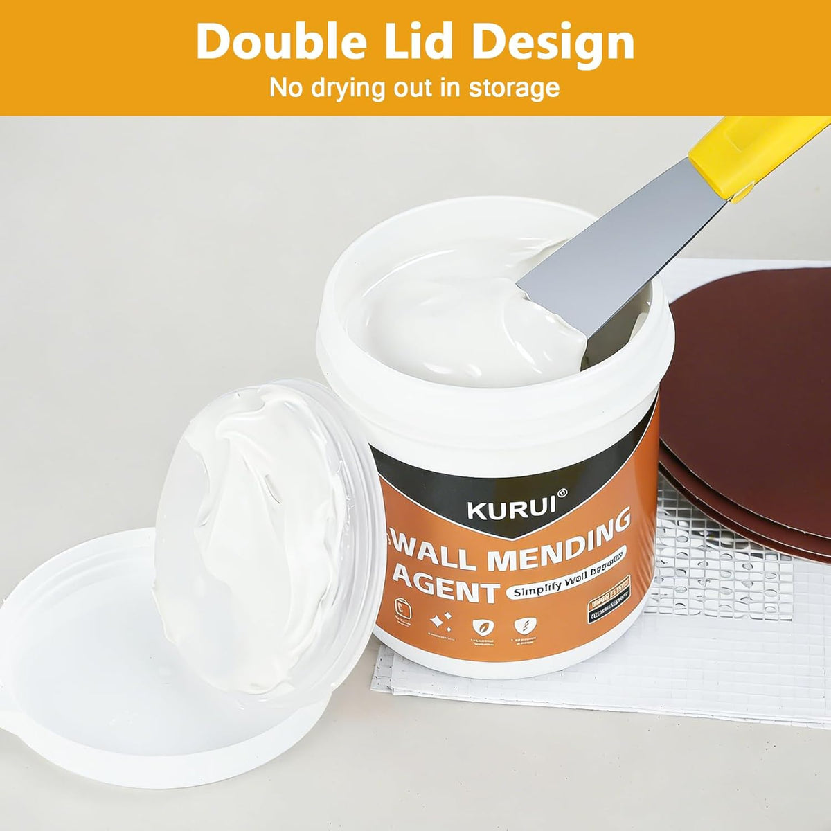 KURUI Drywall Repair Kit - 8.8oz Spackle Paste with Scraper & Sandpaper Sheets | Easy Home Repair Solution