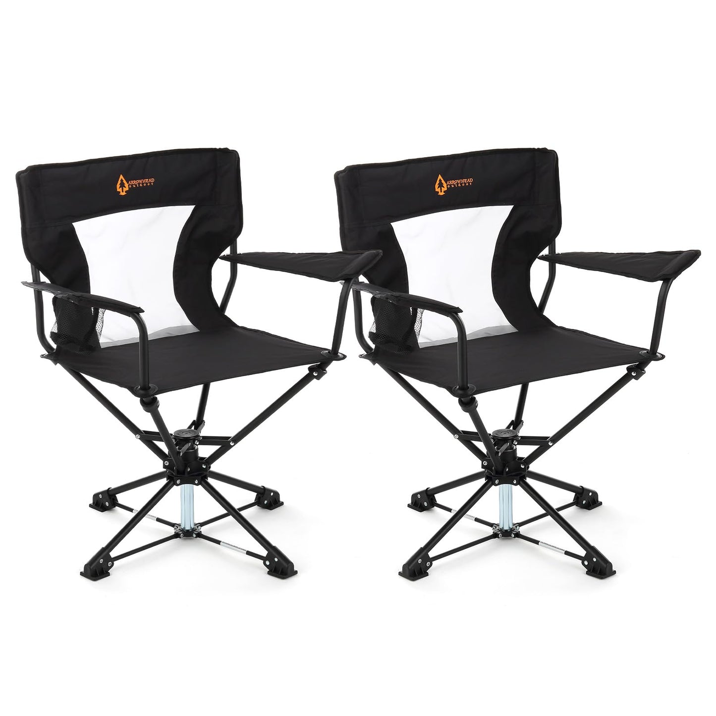 ARROWHEAD OUTDOOR 2-Pack 360° Swivel Hunting Chair Stool Seat, Perfect for Blinds, No Sink Feet, Supports up to 450lbs, Carrying Case, Steel Frame, 600D Canvas