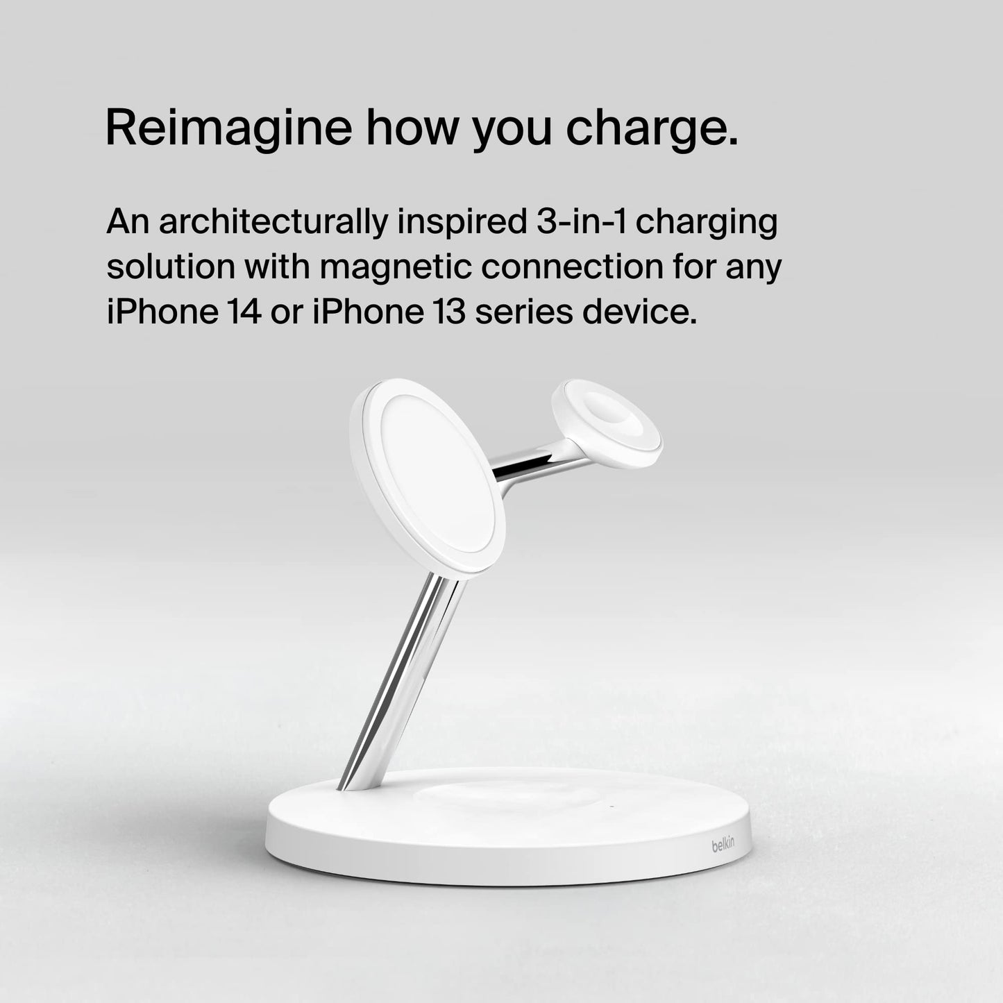 Belkin MagSafe-Compatible Charger, 3-in-1 Wireless Charging Station, Qi2-Certified 15W Wireless Charge for Apple iPhone 17 Series, Apple Watch, AirPods w/Non-Slip Base, 40W Included - Black