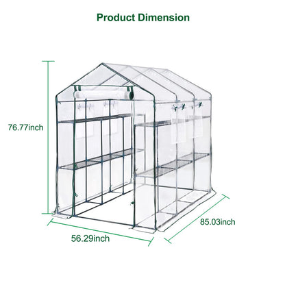Outdoor Walk-in Greenhouse with 6 Shelves, 85"x56"x77" Heavy Duty Weatherproof Plant House Tent, UV-Resistant Garden Greenhouse with Mesh Windows & Sturdy Iron Frame for Backyard