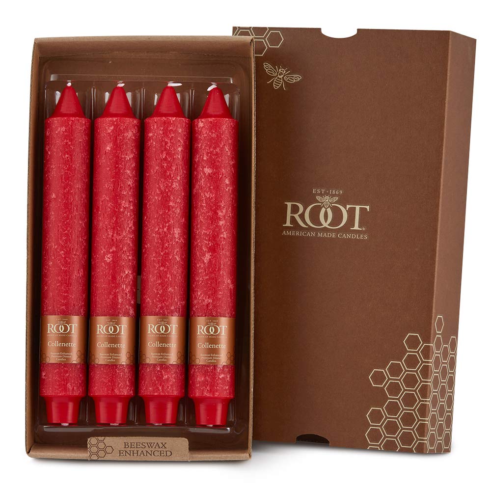 Root Candles Unscented Dinner Candles Premium Beeswax Blend Boxed Candle Set, 9-Inch, Red, 4-Count