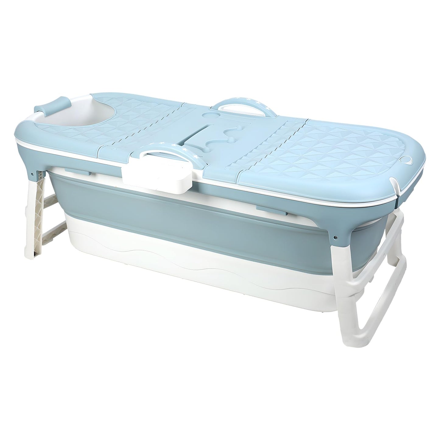Fukursul 50" Large Folding Bathtub for Adults – Portable PP Tub with Back Cushion, Storage Basket & Thermal Cover, for Hot Bath or Ice Plunge (Blue-5, 50in)