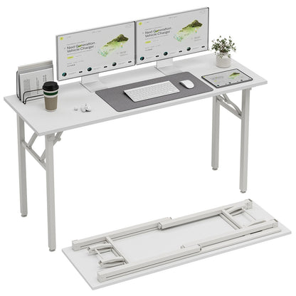 TEMI Long Computer Desk Folding Table - 55.1" Foldable Office Desk, No Assembly, Perfect Writing Table for Bedroom or Apartment, Portable Large Desk or Study Table with Compact Design, White Ash