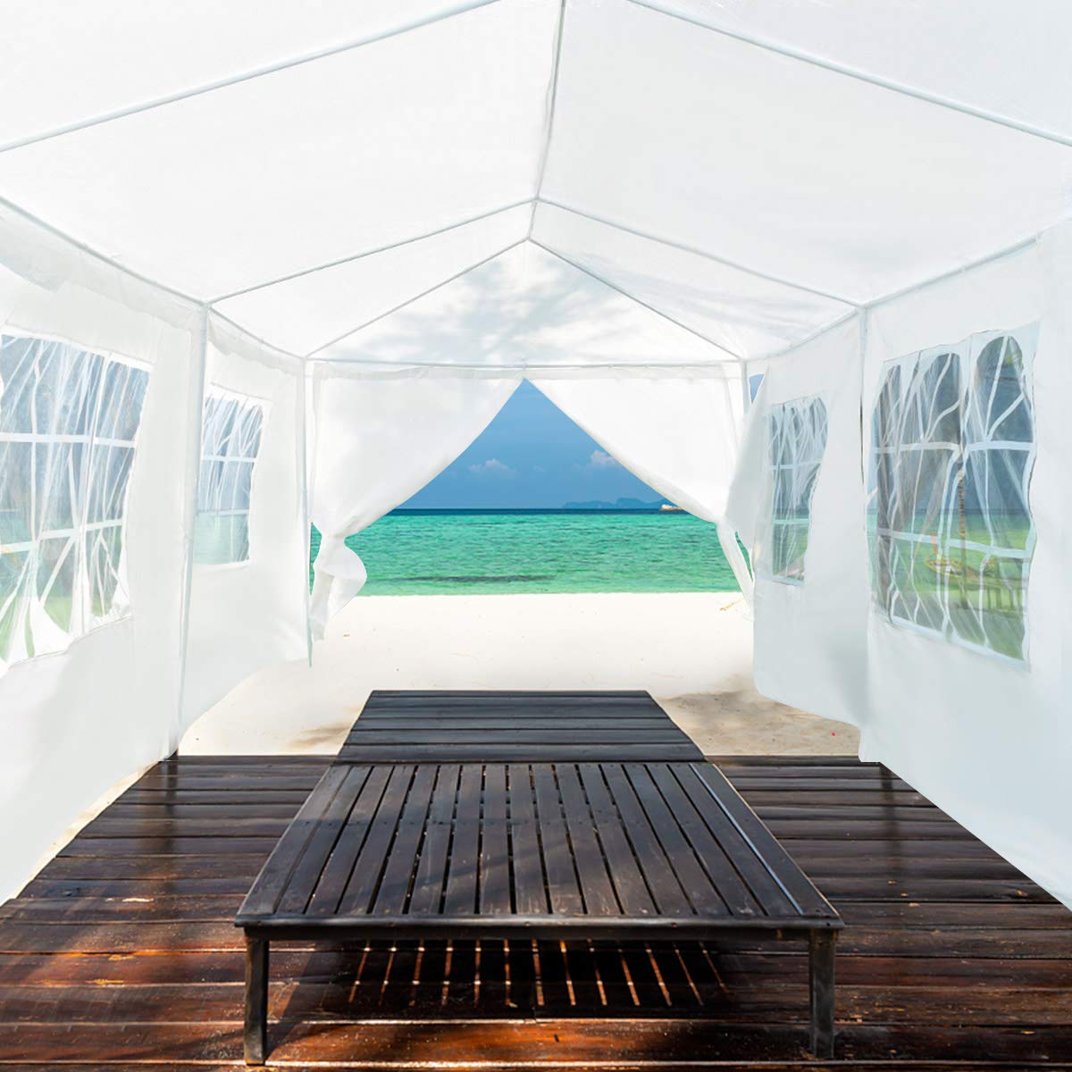 Tangkula Heavy-Duty 10'x30' Event Canopy with Removable Sidewalls, Waterproof Top & Ground Stakes - White Outdoor Wedding Party Gazebo