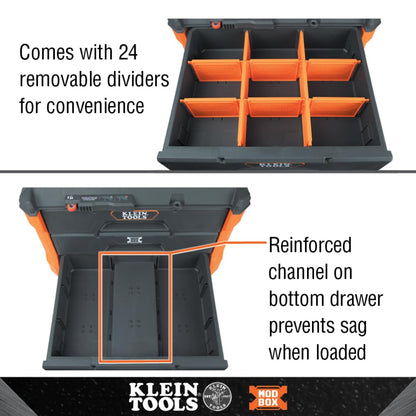 Klein Tools 54823MB MODbox 3-Drawer Tool Box Organizer, Heavy-Duty Tool Storage, Stackable Module, 50-Pound Capacity