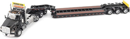 T880 SBFA Tridem Truck with Trail King HDG Lowboy Trailer Black Transport Series 1/50 Diecast Model by Diecast Masters 71134