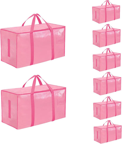 Skiennix Extra Large Heavy Duty Moving Bags - Waterproof Storage Totes with Handles & Zippers | Foldable for College Dorms (Pink)