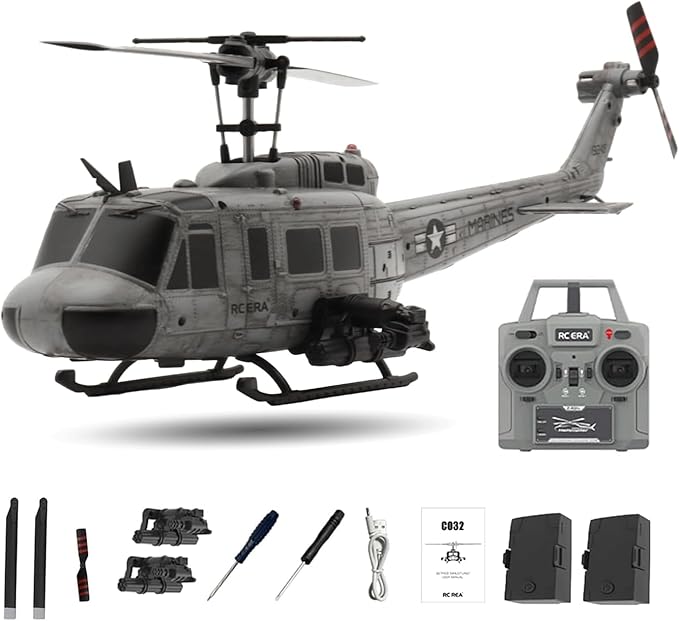 RC ERA C032 UH-1 Huey RC Helicopter 1:48 Scale 6-Axis Gyro 6CH Brushless Flybarless Stabilized Aircraft 3D Inverted Flight Optical Flow Positioning for Adults Hobbyists