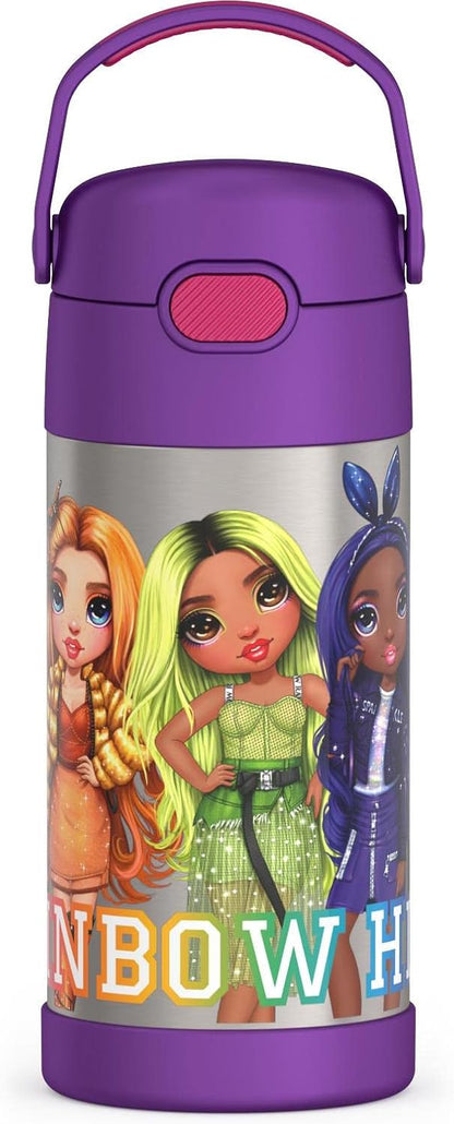 THERMOS FUNTAINER 12 Ounce Stainless Steel Kids Straw Bottle - Vacuum Insulated | Rainbow High Design