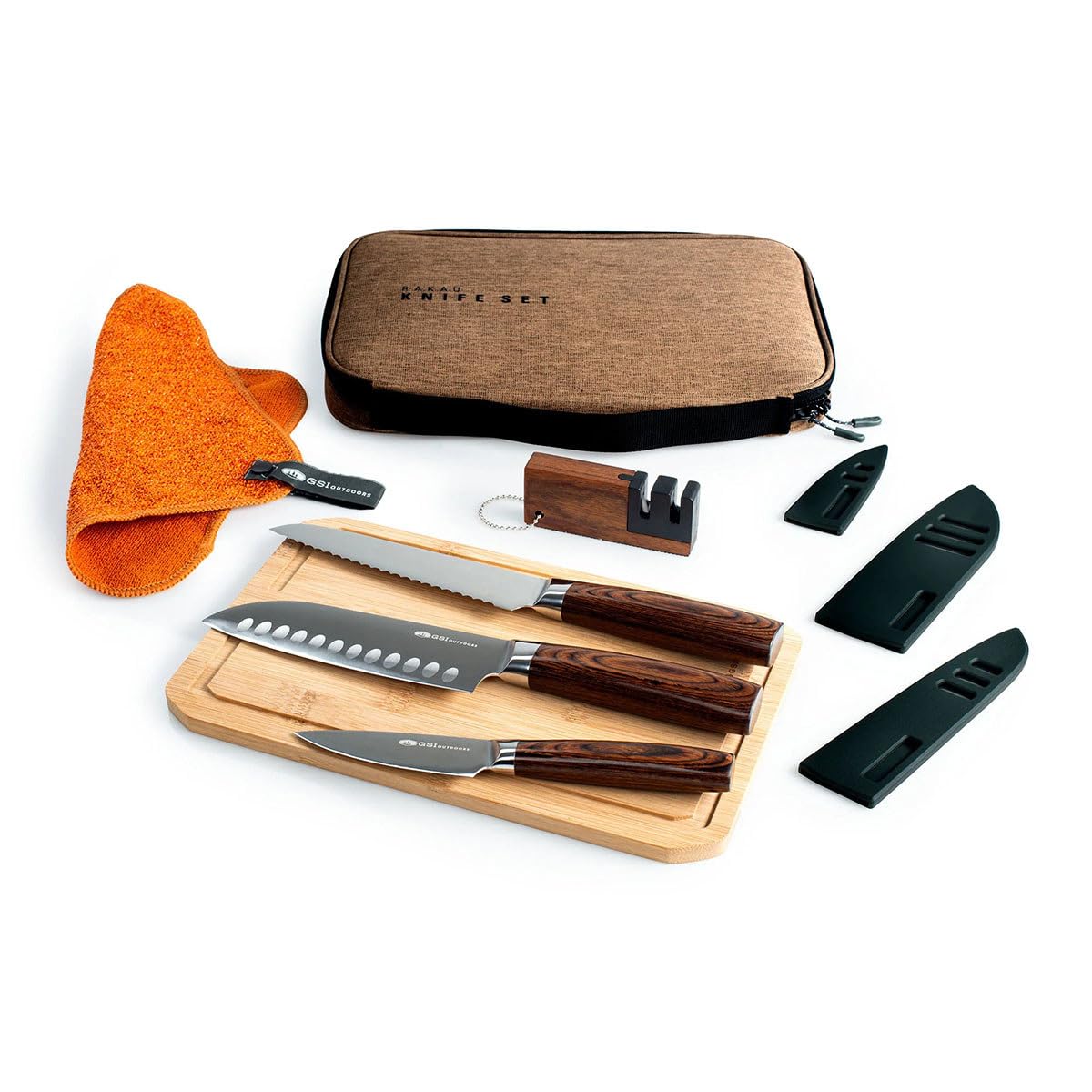 GSI Outdoors, Rakau Gourmet 3-Piece Camping Knife Set with Stainless Steel Blades and Waterproof Wood Handles, Perfect for Outdoor Cooking and Adventures
