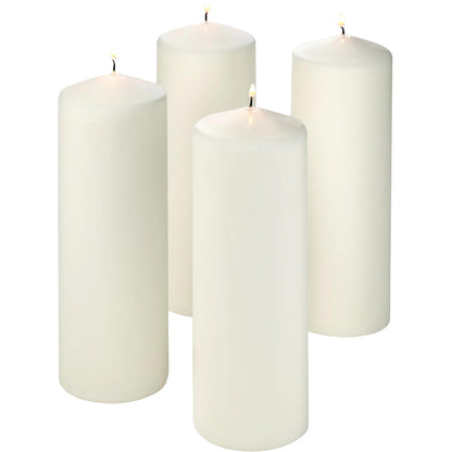 Unscented Pillar Candles - Set of 4 White Pillar Candles - 3x9 Slow Burning Large Candles for Weddings & Table Centerpieces, PARNOO