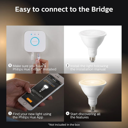 PHILIPS Hue Smart 100W PAR38 LED Bulb, 2 Pack, White & Color Ambiance Color-Changing Light, 1300LM, E26, Outdoor Light Bulbs, Control with Hue App, Works with Alexa, Google Assistant and Apple Homekit