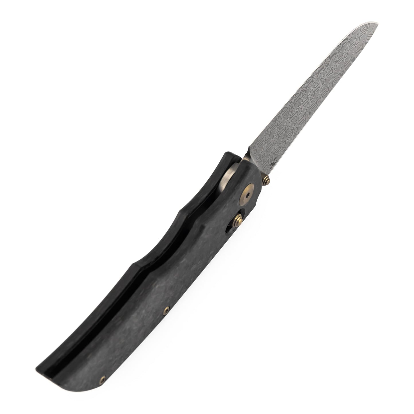 KANSEPT SIF Pocket Knife, 3.76" Damascus Blade with Gold Thumb Stud, Manual Opening Folding Men Women EDC, Shred Carbon Fiber Handle, Clip for Outdoor Camping Hiking K1100V4