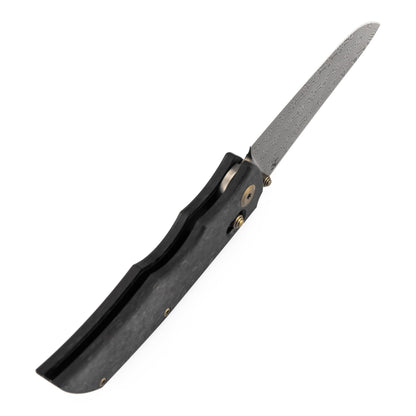 KANSEPT SIF Pocket Knife, 3.76" Damascus Blade with Gold Thumb Stud, Manual Opening Folding Men Women EDC, Shred Carbon Fiber Handle, Clip for Outdoor Camping Hiking K1100V4